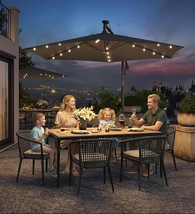 Parasol Met LED Solarverlichting – Met Standaard – UPF 50+ – Met Zwenkel – Voor Balkon En Tuin