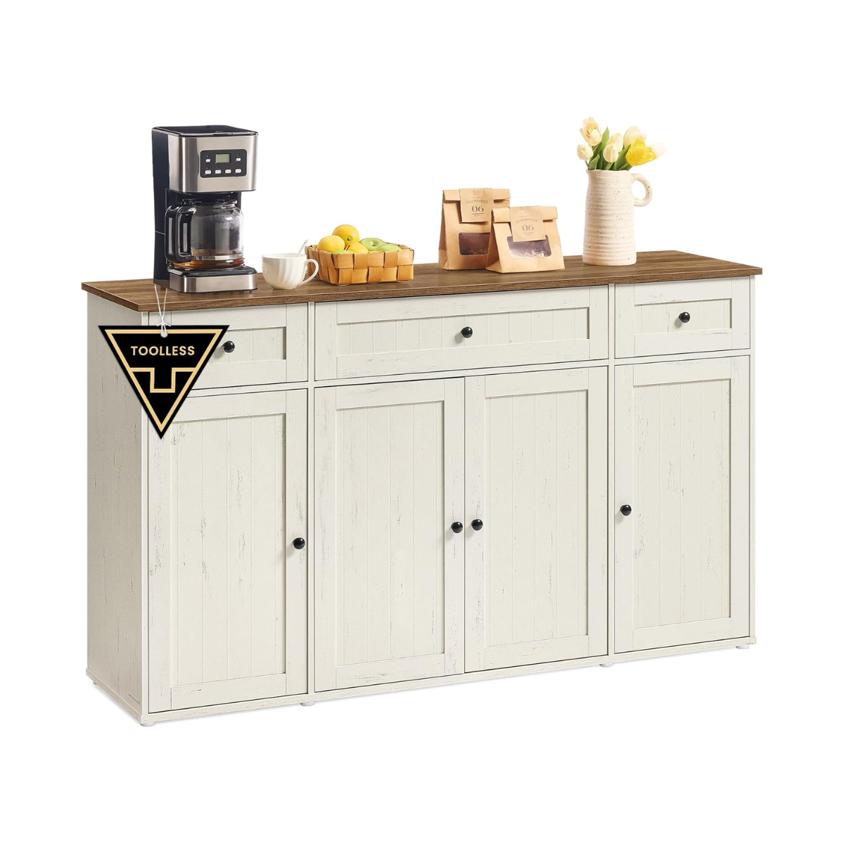 Dressoir – Keukenkast Met Werkblad En Verstelbare Planken – Wit En Honingbruin – Montage Zonder Gereedschap