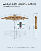 Tuinparasol – Ø 2 / 2.7 / 3 / 3.3 Meter – UPF 50+ Zonbescherming – Kantelbaar 30° – Met Zwengel – Zonder Standaard