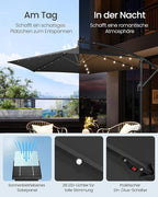 Parasol Met LED Solarverlichting – Met Standaard – UPF 50+ – Met Zwenkel – Voor Balkon En Tuin