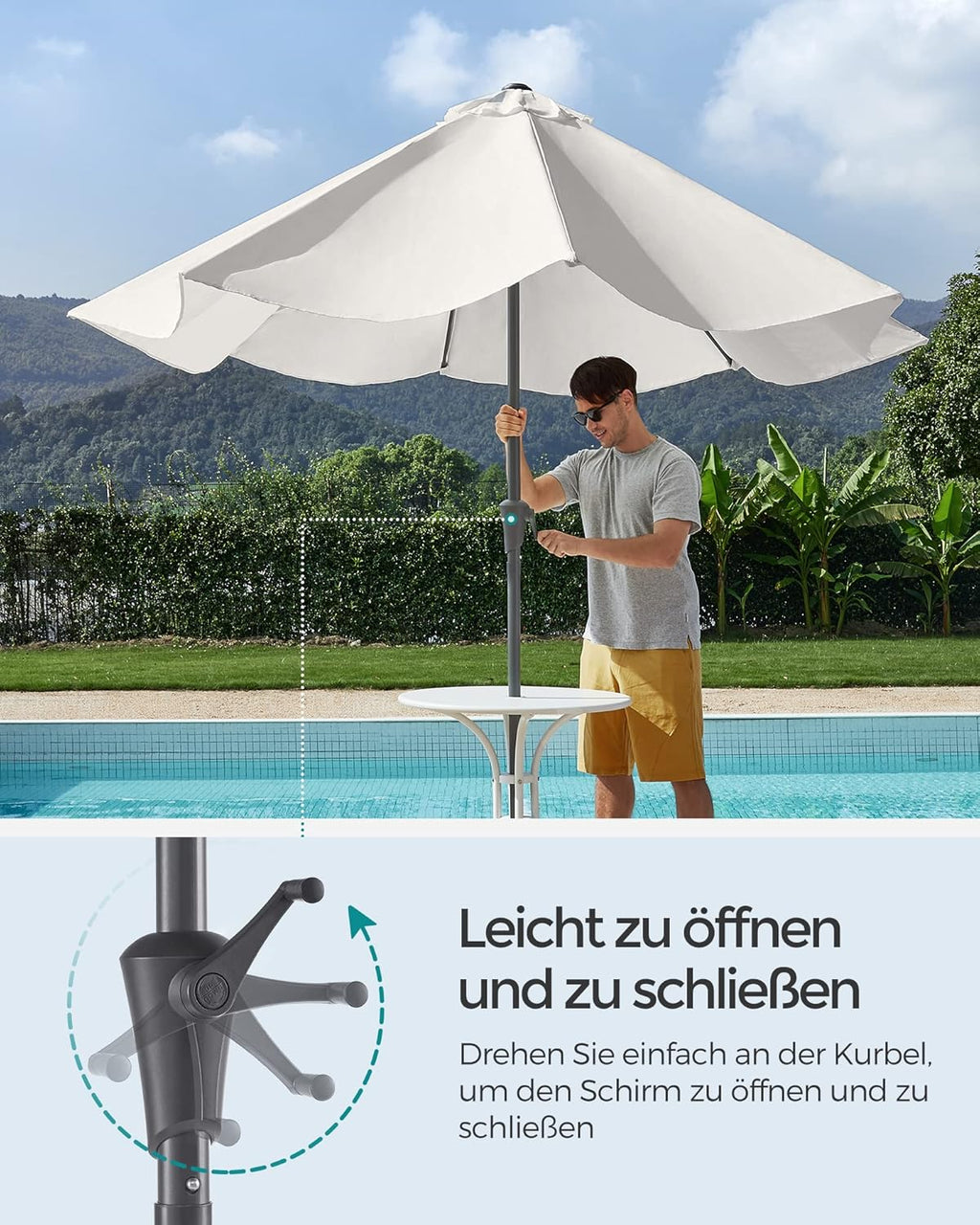 Tuinparasol – Ø 2 / 2.7 / 3 / 3.3 Meter – UPF 50+ Zonbescherming – Kantelbaar 30° – Met Zwengel – Zonder Standaard