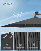 Parasol Met LED Solarverlichting – Met Standaard – UPF 50+ – Met Zwenkel – Voor Balkon En Tuin