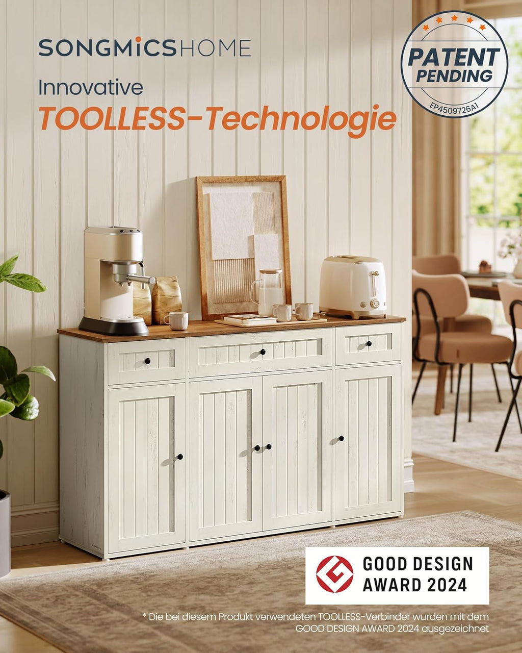 Dressoir – Keukenkast Met Werkblad En Verstelbare Planken – Wit En Honingbruin – Montage Zonder Gereedschap