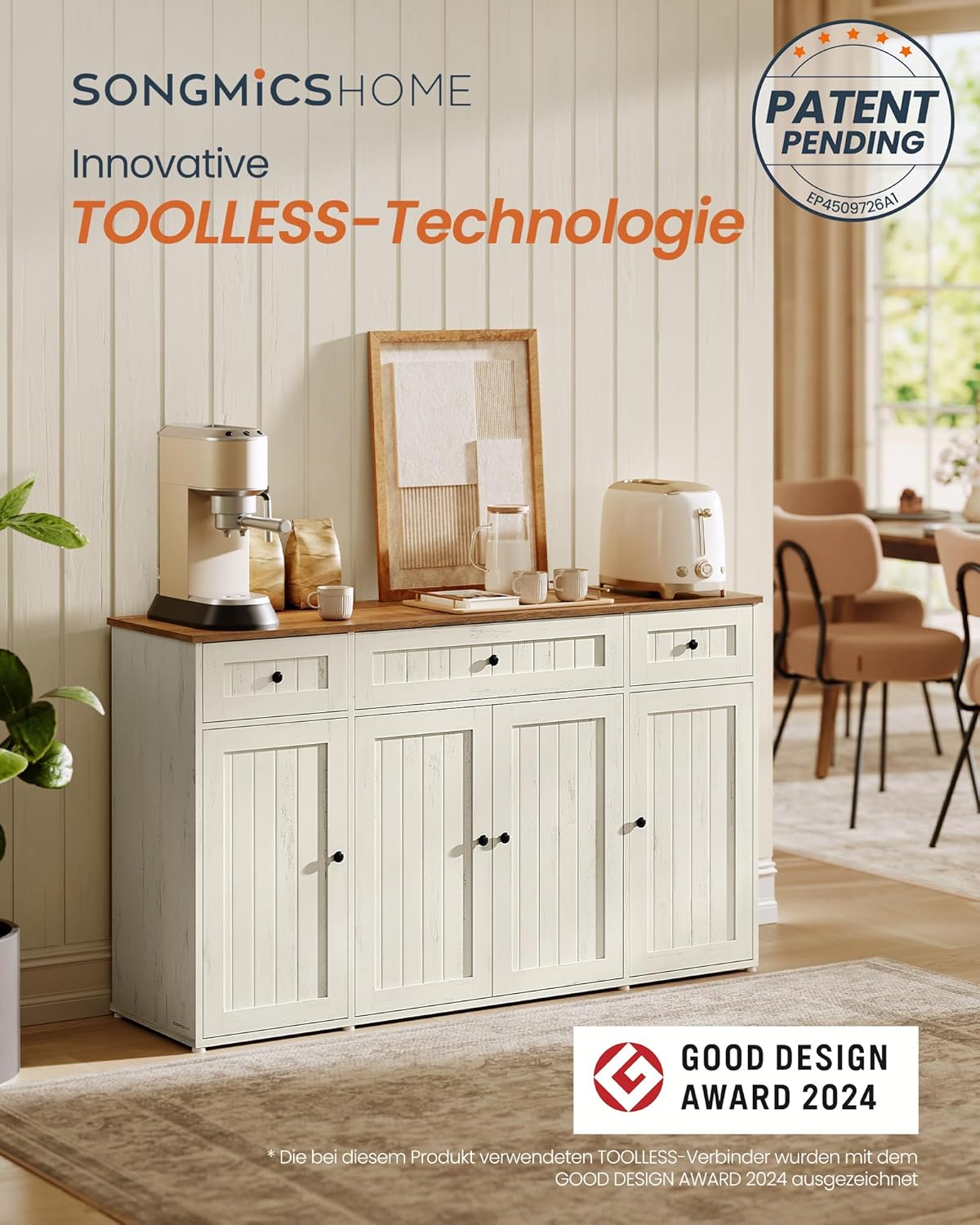 Dressoir – Keukenkast Met Werkblad En Verstelbare Planken – Wit En Honingbruin – Montage Zonder Gereedschap