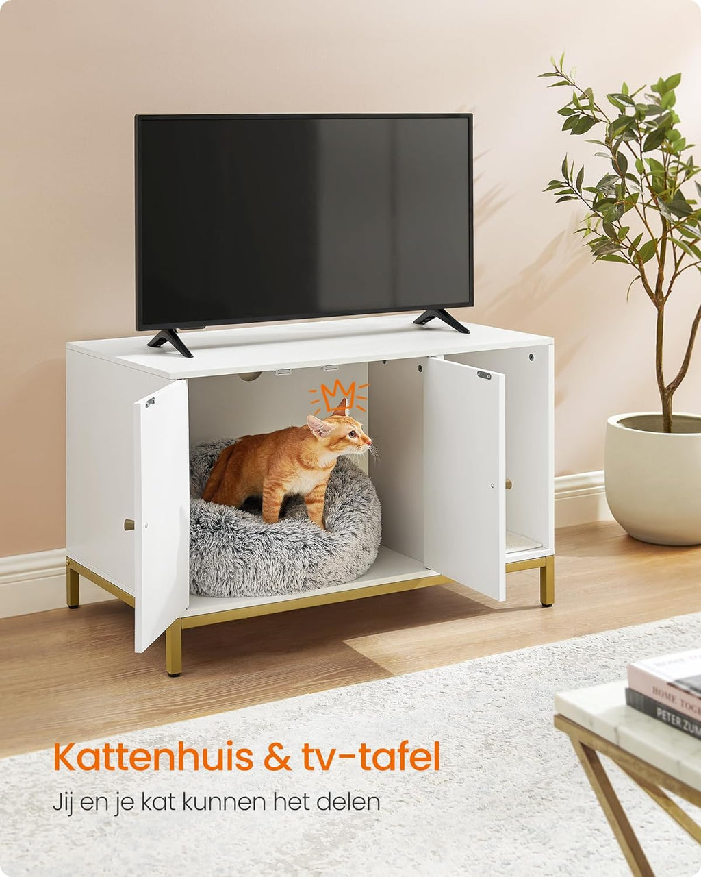 Moderne Kattenbakkast - Stijlvolle Meubelkast - Verborgen Kattenbak met Krabmat