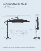 Parasol Met LED Solarverlichting – Met Standaard – UPF 50+ – Met Zwenkel – Voor Balkon En Tuin