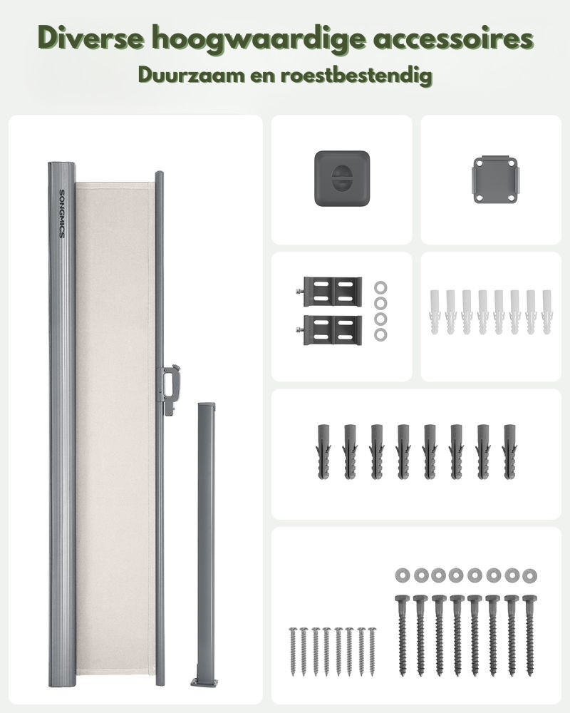 Uitschuifbaar Tuinscherm - Windscherm - Roestvrij Zonnescherm - Aluminium / Beige
