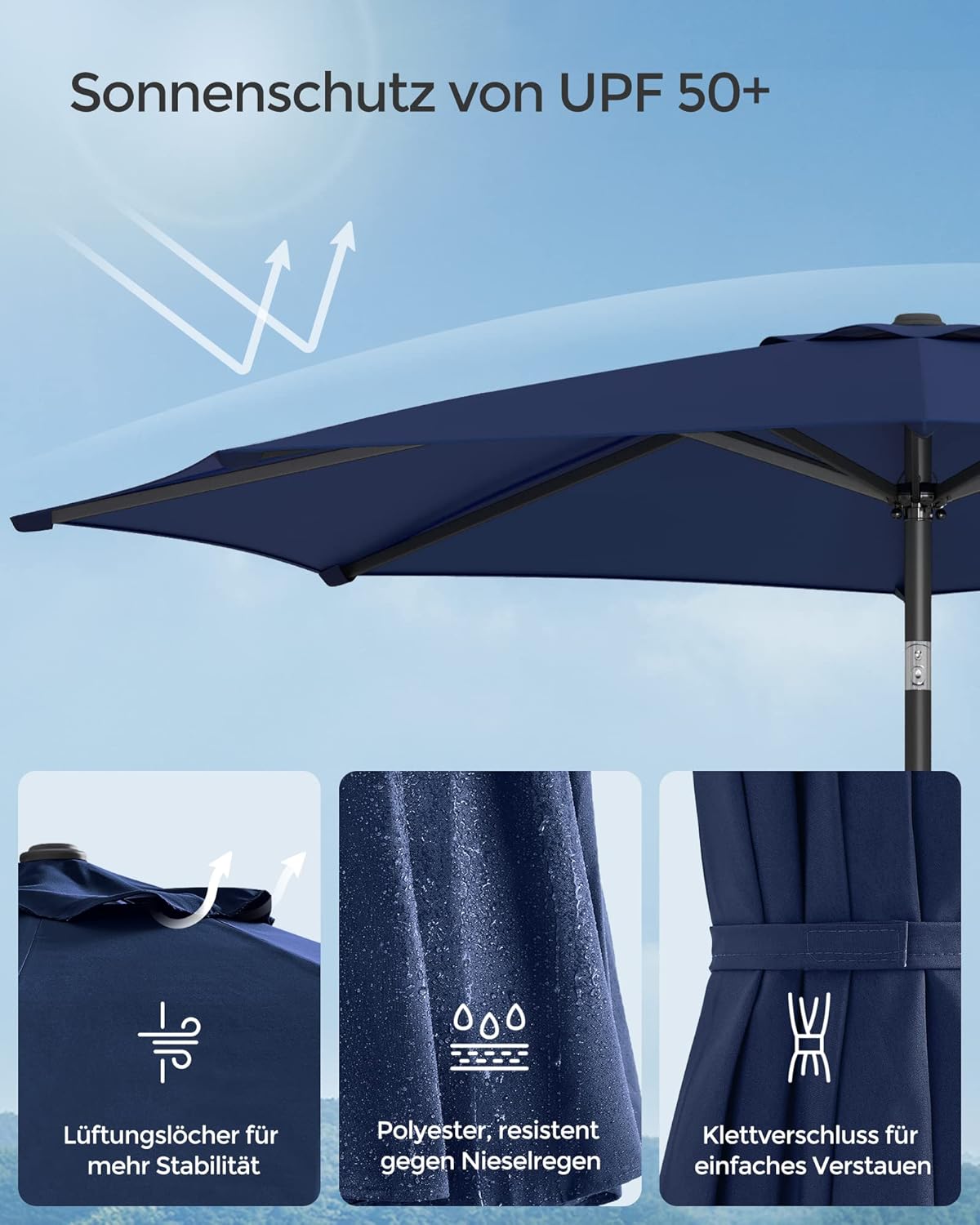Tuinparasol – Ø 2 / 2.7 / 3 / 3.3 Meter – UPF 50+ Zonbescherming – Kantelbaar 30° – Met Zwengel – Zonder Standaard