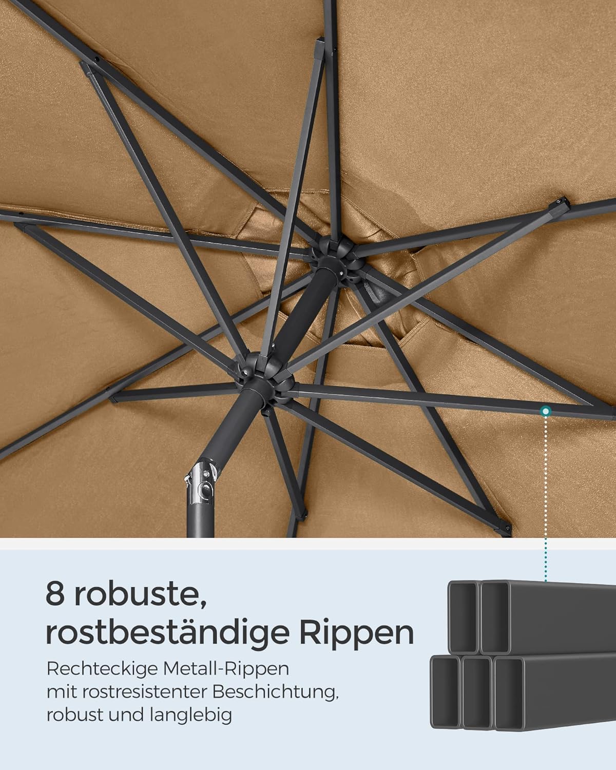 Tuinparasol – Ø 2 / 2.7 / 3 / 3.3 Meter – UPF 50+ Zonbescherming – Kantelbaar 30° – Met Zwengel – Zonder Standaard