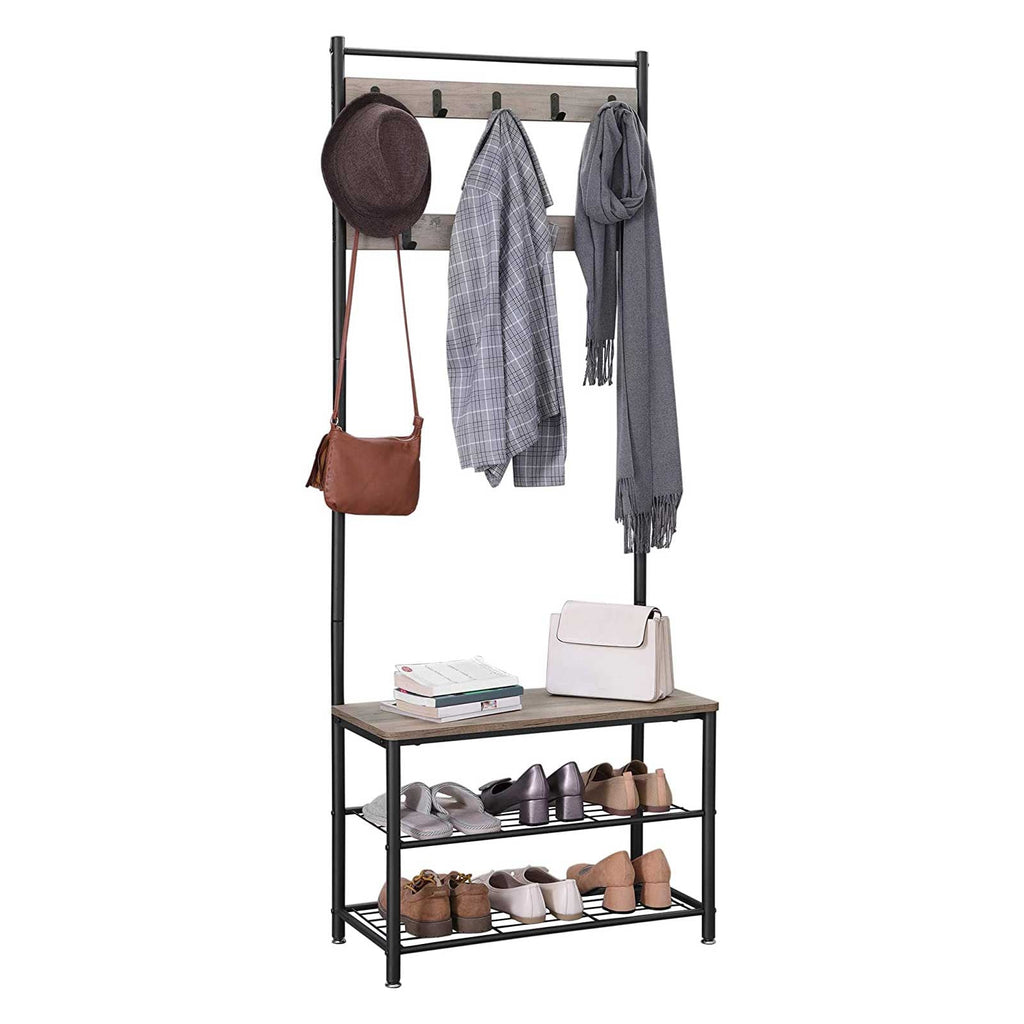 Kapstok met Bank – 3-in-1 Garderoberek – Jassen, Schoenen & Zitbank – 70 x 32 x 175 cm