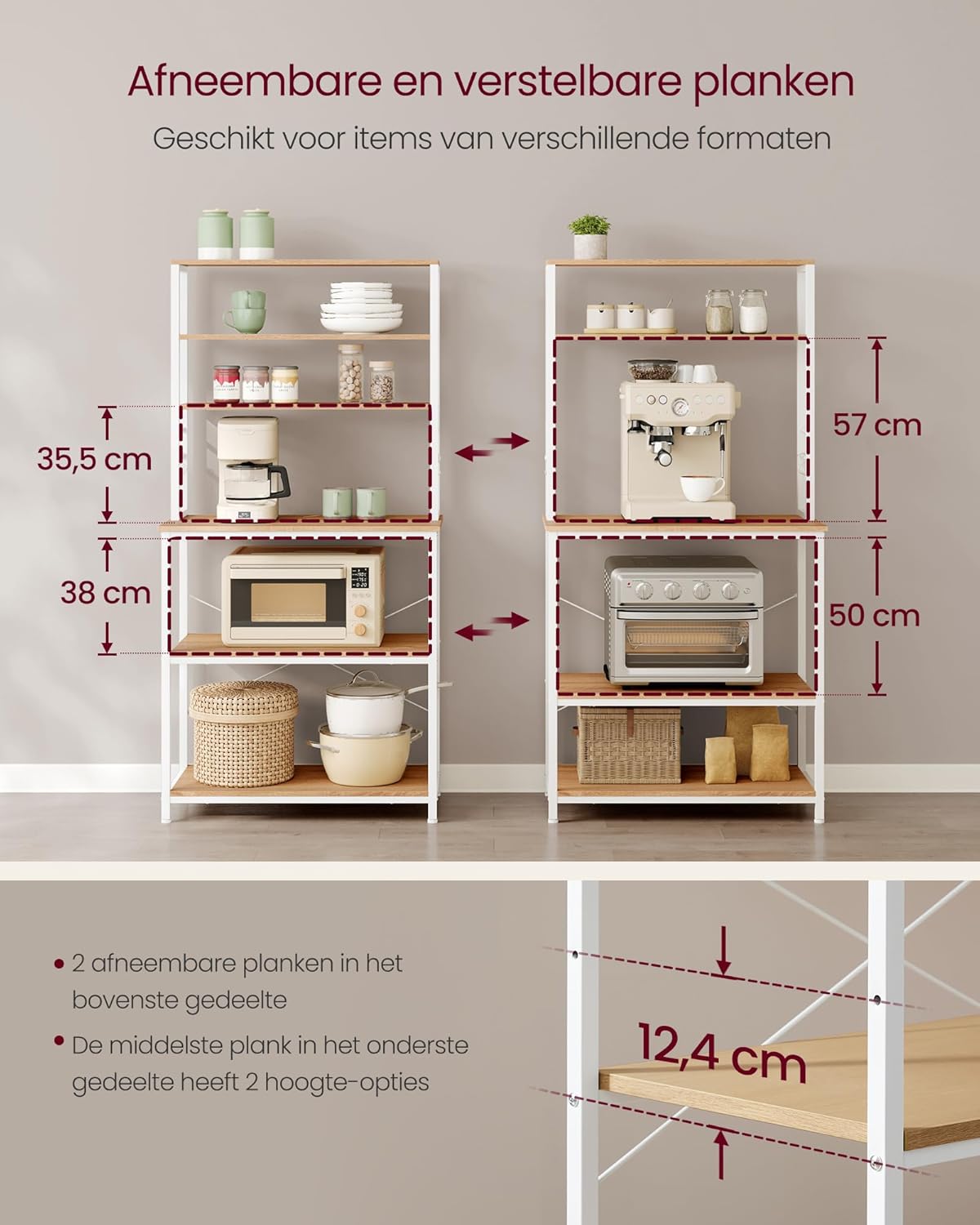 Keukenrek met 4 planken – Industriële Stijl – Met 6 S-haken – Verstelbare Poten - Keukenkast
