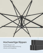 Zweefparasol 300 cm – 360° Draaibaar – Traploos Kantelbaar – UPF 50+ – Met Zwengel En Kruisvoet