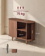 Dressoir Met Schuifdeuren - Geribbeld Walnoot Design - Met Verstelbare Planken