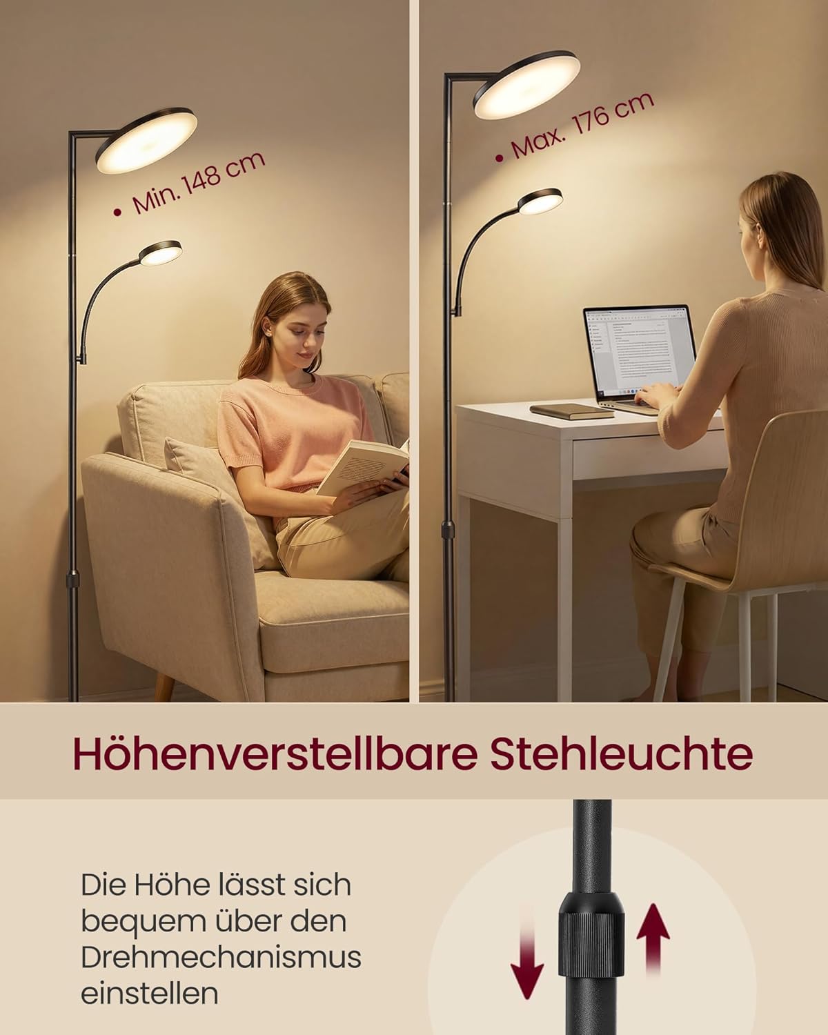 LED Vloerlamp Verstelbaar - Dimbare Staande Lamp Met Afstandsbediening - Leeslamp Voor Woonkamer En Kantoor