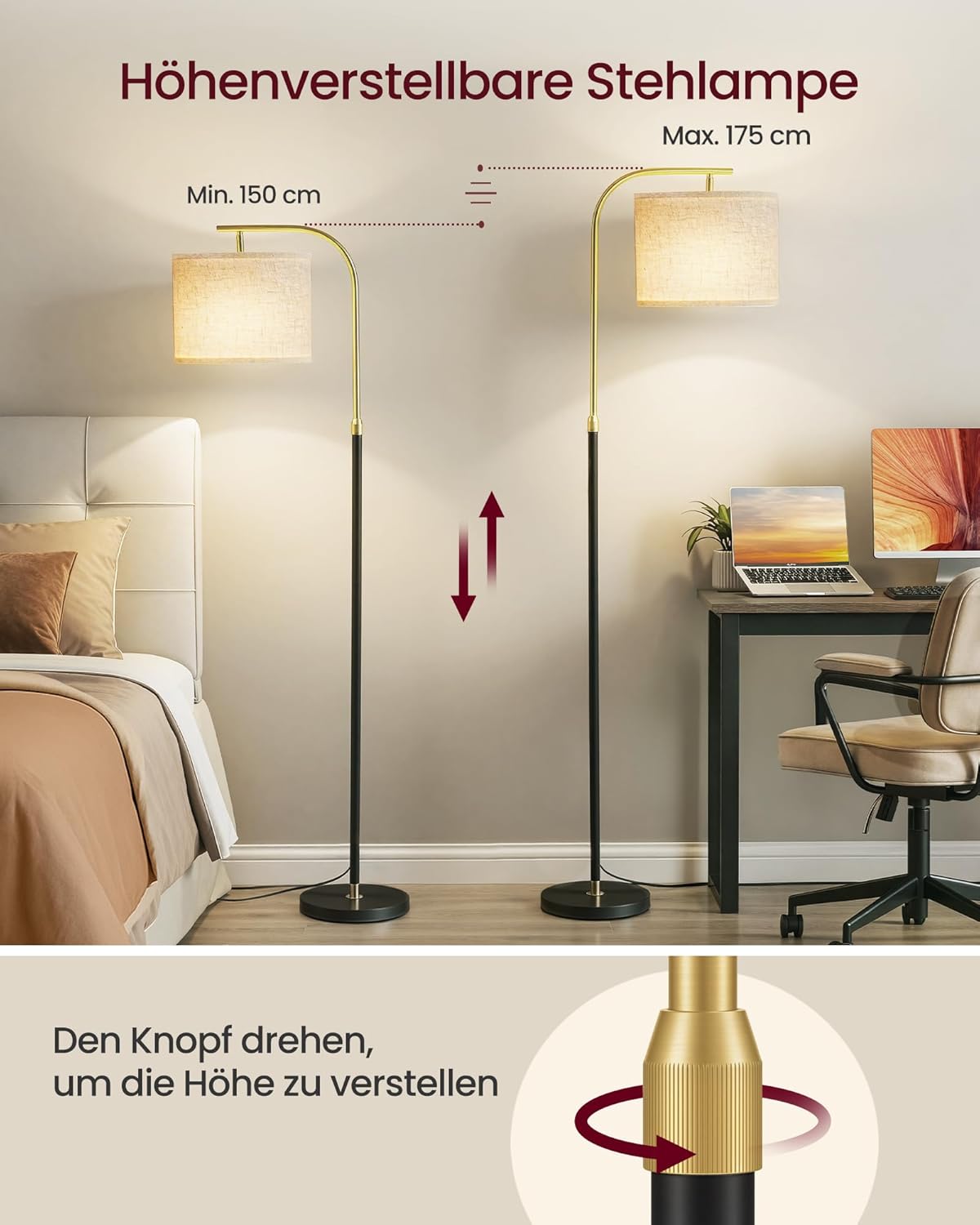 Booglamp Staande Vloerlamp – Verstelbaar – Incl. LED Lamp (3 Lichtkleuren) – voor Woonkamer & Leeshoek