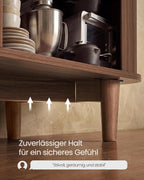 Dressoir Met Schuifdeuren - Geribbeld Walnoot Design - Met Verstelbare Planken