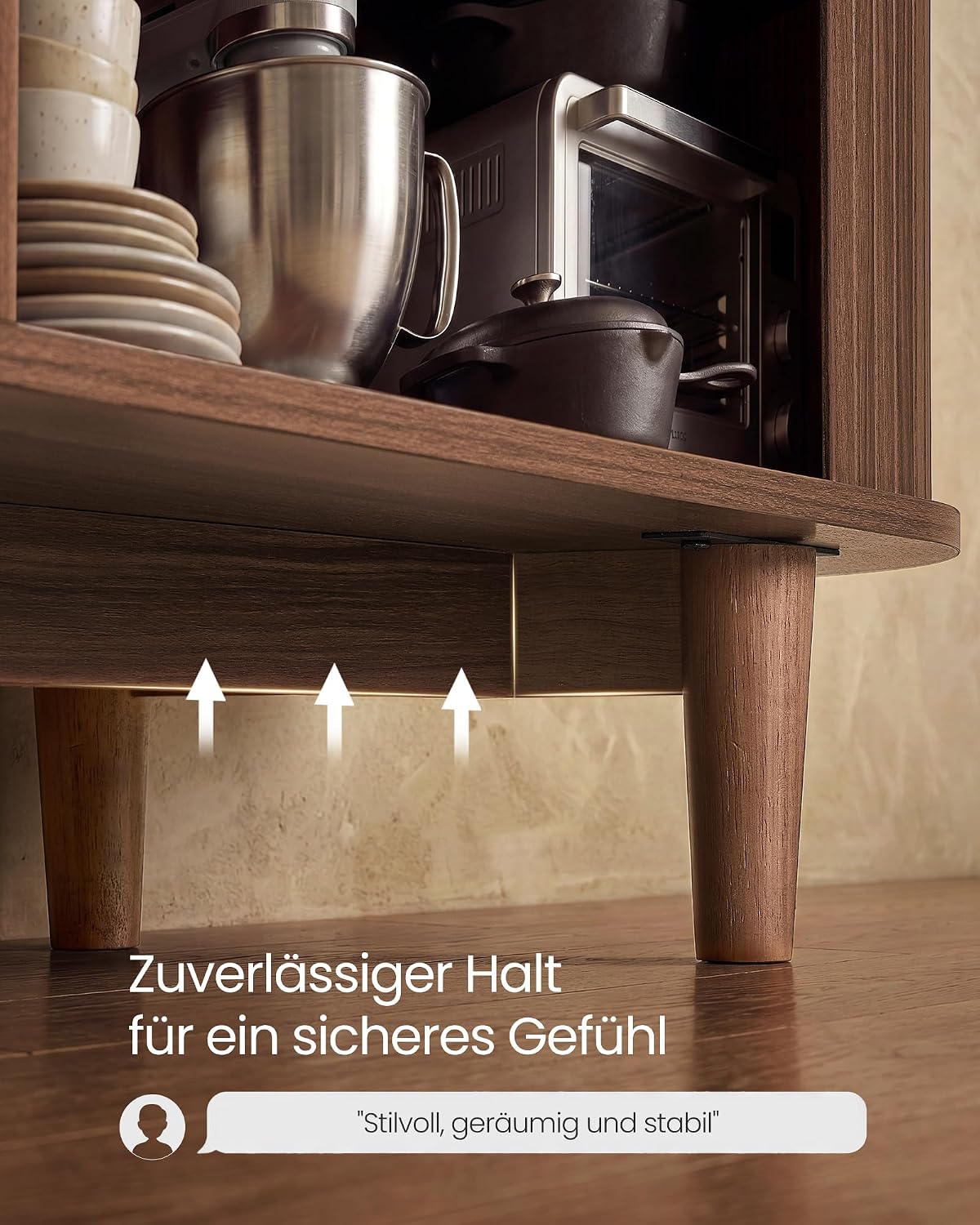 Dressoir Met Schuifdeuren - Geribbeld Walnoot Design - Met Verstelbare Planken