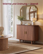 Dressoir Met Schuifdeuren - Geribbeld Walnoot Design - Met Verstelbare Planken