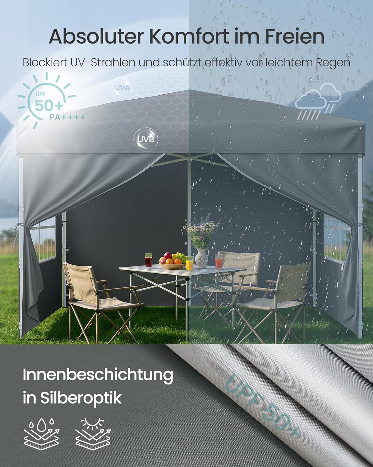 Opvouwbare Partytent – Tuinpaviljoen Met Zijwanden – 3 x 3 m – UV- en Waterafstotend – Met Draagtas