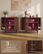 Dressoir Met Schuifdeuren - Geribbeld Walnoot Design - Met Verstelbare Planken