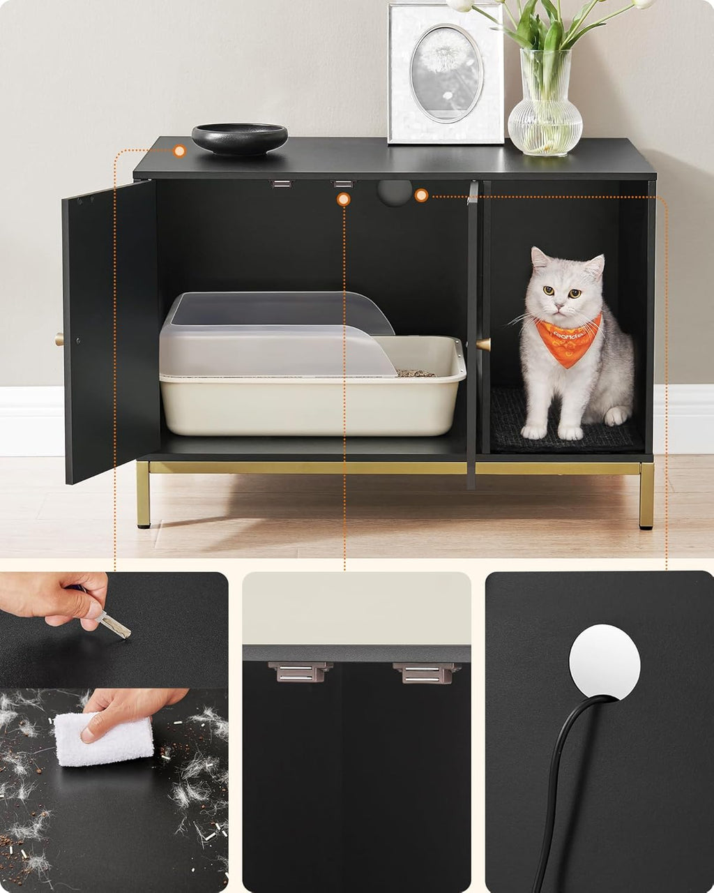 Moderne Kattenbakkast - Stijlvolle Meubelkast - Verborgen Kattenbak met Krabmat