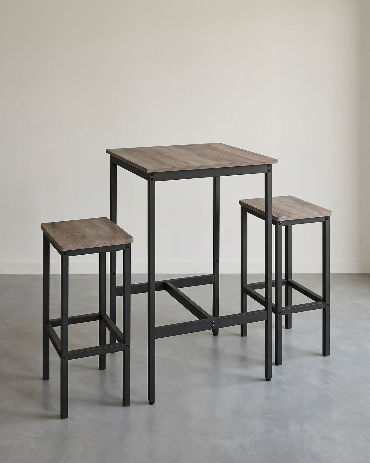 Eettafels – Eettafel met 2 stoelen – Kleine keukentafel 60 x 60 x 90 cm – Barkrukken 30 x 40 x 65 cm – Industrieel design