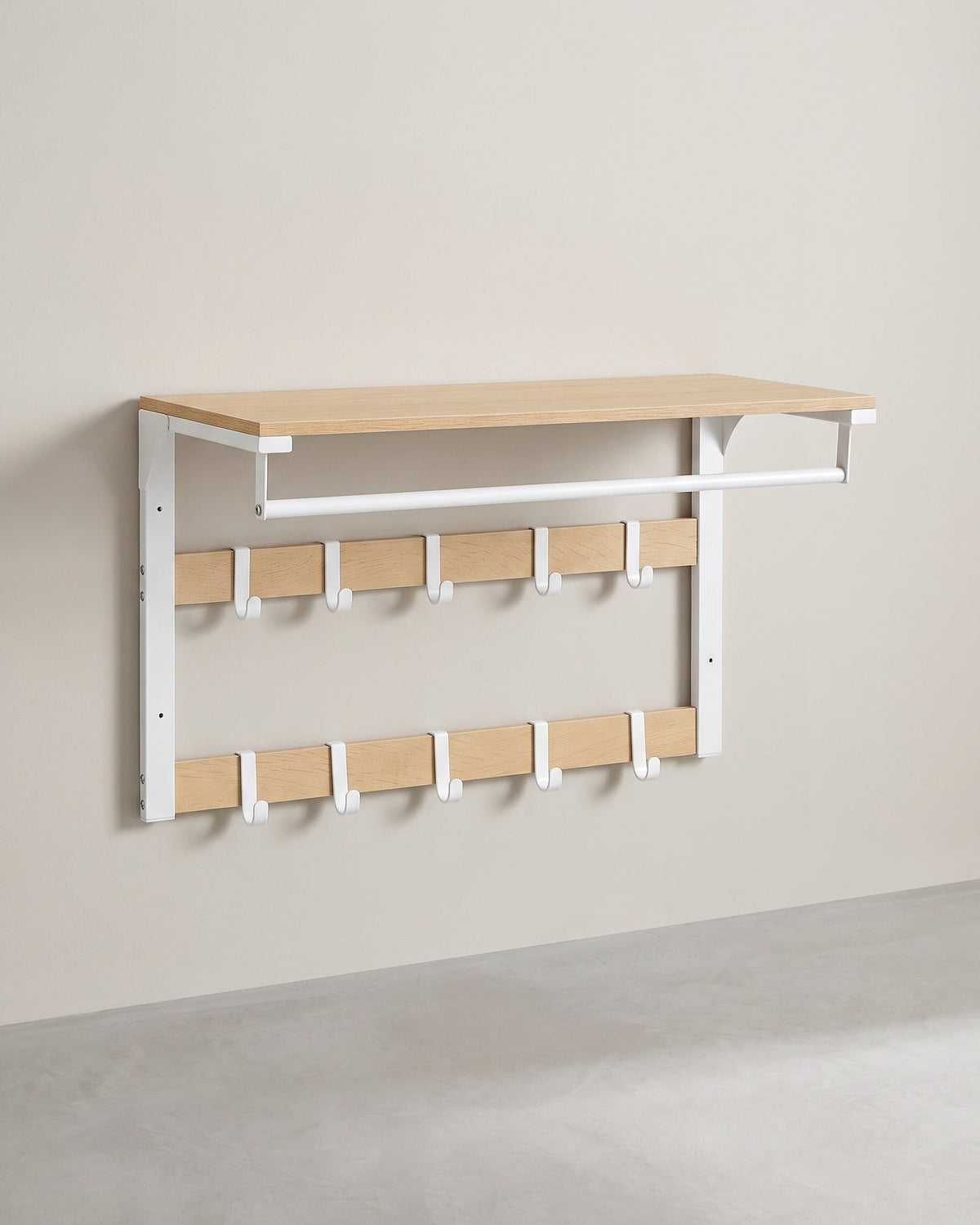 Wandkapstok – Industrieel Design – Met Legplank, Kledingstang en 10 Haken – Ruimtebesparend Wandrek