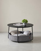 Ronde Salontafel 75 cm met Opbergmand – Stoffen Mand 59 L – Modern met Stalen Poten – voor Woonkamer