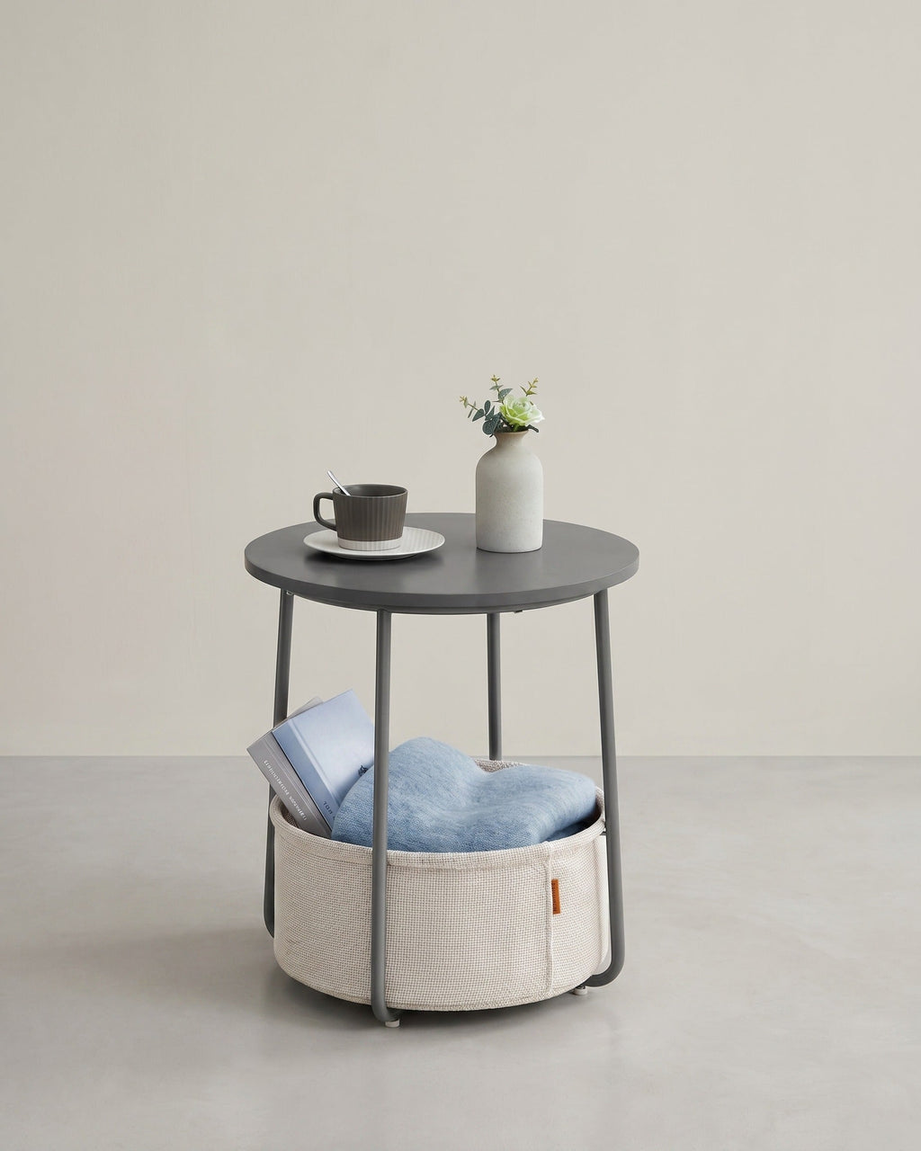 Moderne Ronde Bijzettafel met Opbergmand