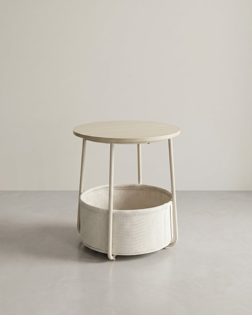 Moderne Ronde Bijzettafel met Opbergmand