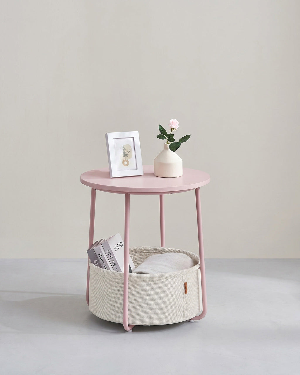 Moderne Ronde Bijzettafel met Opbergmand