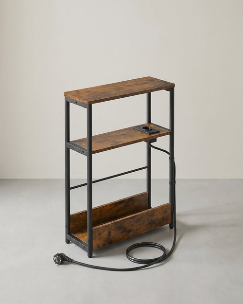 Bijzettafel Smal met Oplaadfunctie – 3 Planken – Nachtkastje / Banktafel – voor Woonkamer & Slaapkamer