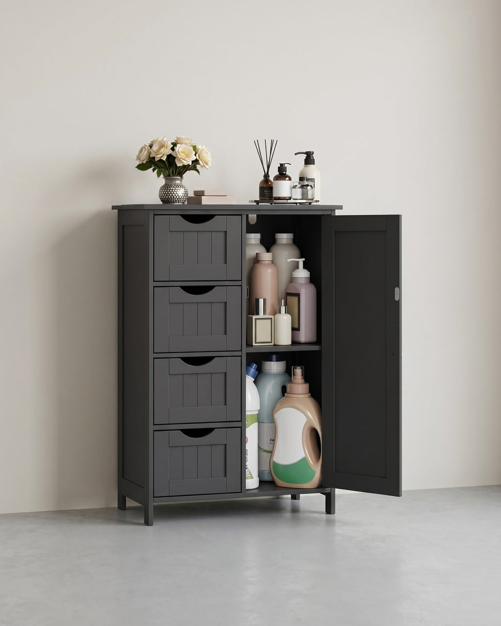 Badkamerkast - Ladekast - Opbergkast met Deur en Lades - 55 x 30 x 82 cm