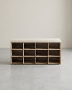 Opbergkisten – Schoenenbank met Opbergruimte – 9 Vakken – Verstelbare Planken – 30,3 x 78,5 x 48 cm – Spaanplaat – Schuim – Linnenlook Bekleding – Max. Belastbaarheid 136 kg