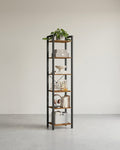 Boekenkast Industrieel – 6 Niveaus – Smal 40 cm – Zwart Metalen Frame met Houtlook – voor Woonkamer & Kantoor