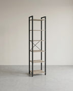 Boekenkast Industrieel – 6 Niveaus – Smal 40 cm – Zwart Metalen Frame met Houtlook – voor Woonkamer & Kantoor