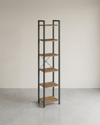 Boekenkast Industrieel – 6 Niveaus – Smal 40 cm – Zwart Metalen Frame met Houtlook – voor Woonkamer & Kantoor