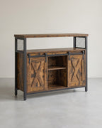 Dressoir met Schuifdeuren - Kast 100 cm breed - Vintage Bruin & Zwart