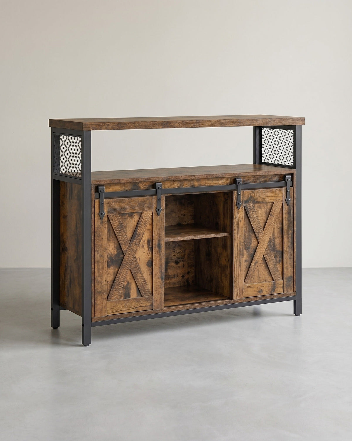 Dressoir met Schuifdeuren - Kast 100 cm breed - Vintage Bruin & Zwart