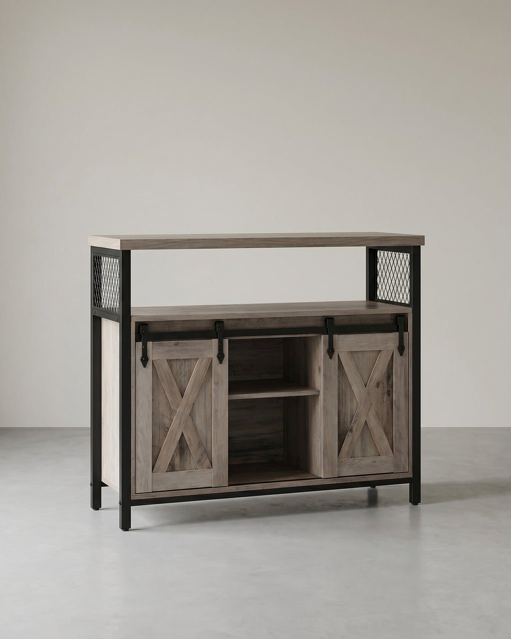 Dressoir met Schuifdeuren - Kast 100 cm breed - Vintage Bruin & Zwart