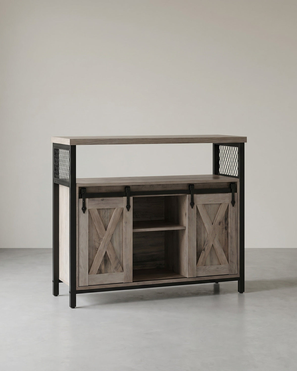 Dressoir met Schuifdeuren - Kast 100 cm breed - Vintage Bruin & Zwart