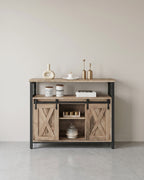 Dressoir met Schuifdeuren - Kast 100 cm breed - Vintage Bruin & Zwart