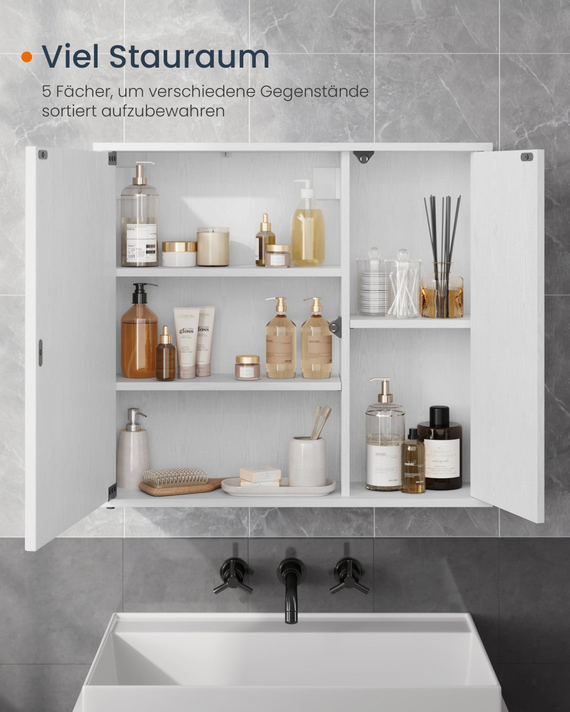 Badkamer Spiegelkast - Werkzeugloze Montage - Met Verstelbare Planken
