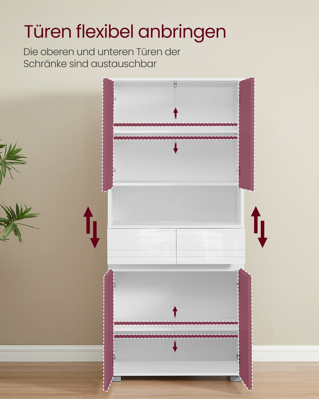 Smalle Hoge Badkamerkast - Met Glazen Deur En Pootjes - Voor Badkamer