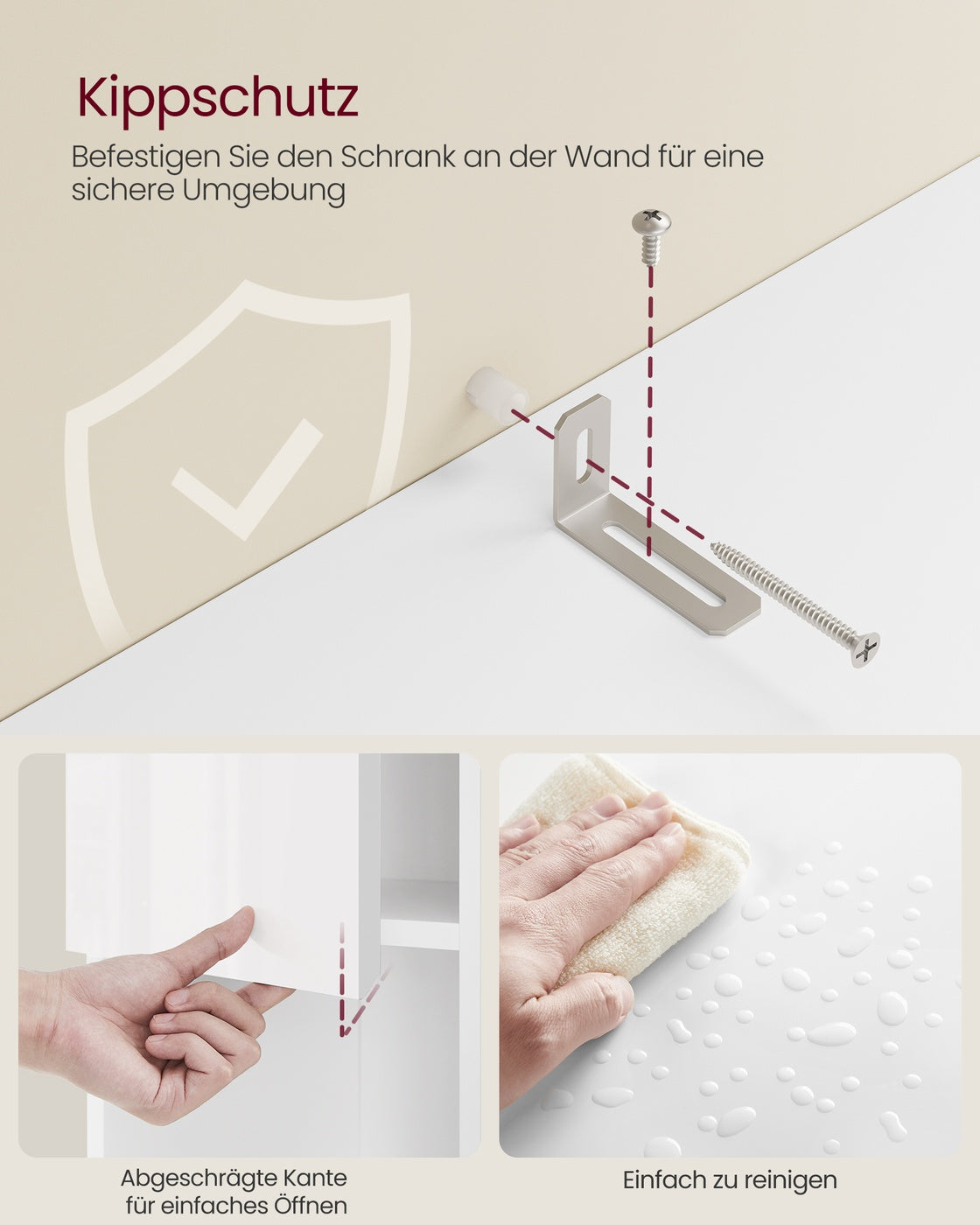 Smalle Hoge Badkamerkast - Met Glazen Deur En Pootjes - Voor Badkamer