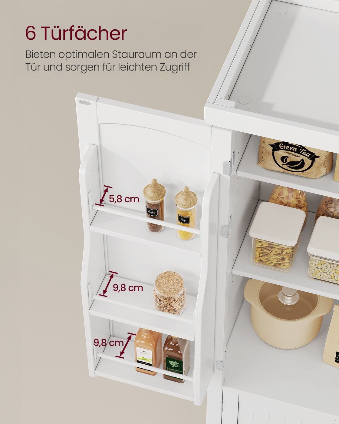 Keukenkast Hoog - Buffetkast Met 6 Deuren En Verstelbare Planken - Voor Keuken En Eetkamer