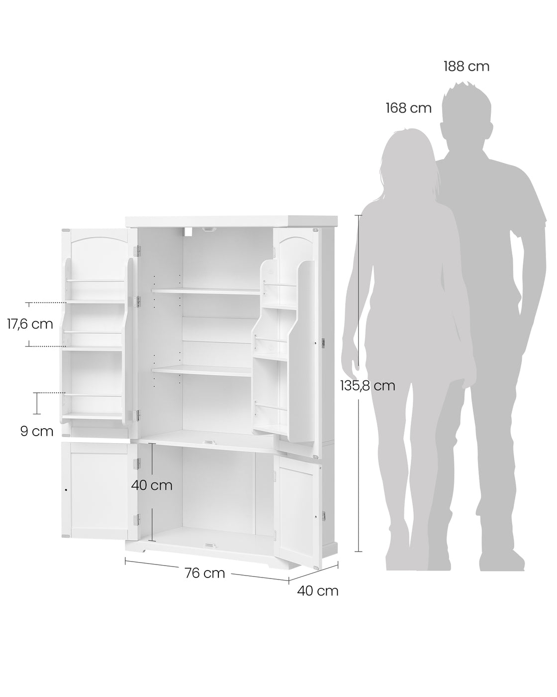 Keukenkast Hoog - Buffetkast Met 6 Deuren En Verstelbare Planken - Voor Keuken En Eetkamer