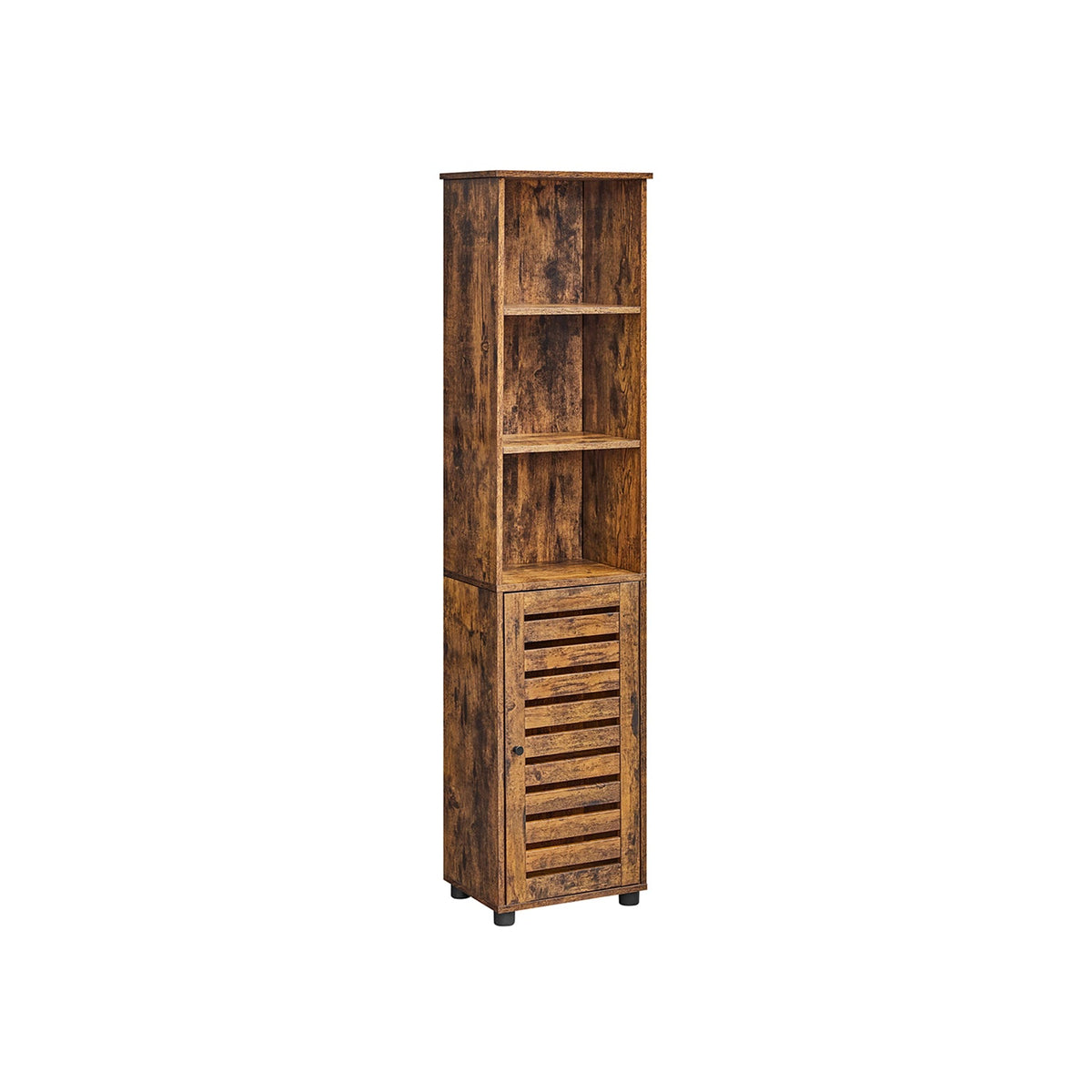 Opbergkast Hoog 167 cm – Met Deur en Open Vakken – Industrieel Design – Rustiek Bruin