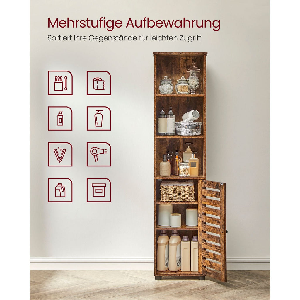 Opbergkast Hoog 167 cm – Met Deur en Open Vakken – Industrieel Design – Rustiek Bruin