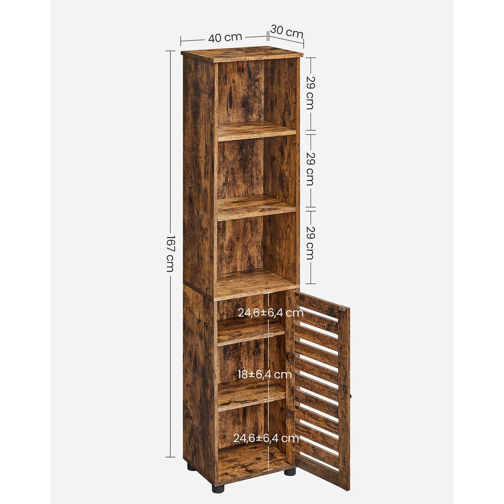 Opbergkast Hoog 167 cm – Met Deur en Open Vakken – Industrieel Design – Rustiek Bruin